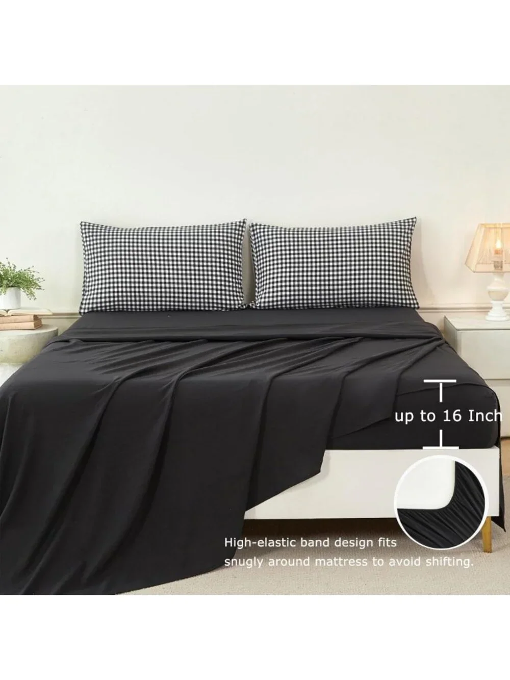 Stylish Twin Black & White Gingham 5-Piece Bedding Set - Plaid Comforter
